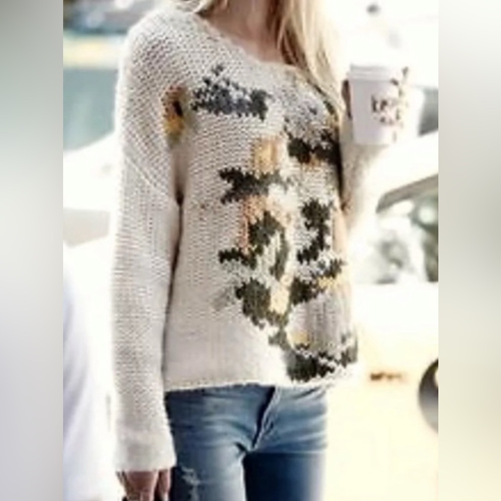 Mes Demoiselles Paris Jardin Floral Chunky Knit Alpaca Wool Sweater Size Small